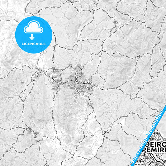 Cachoeiro de Itapemirim, Brazil light map with streetnames, citynames and districts