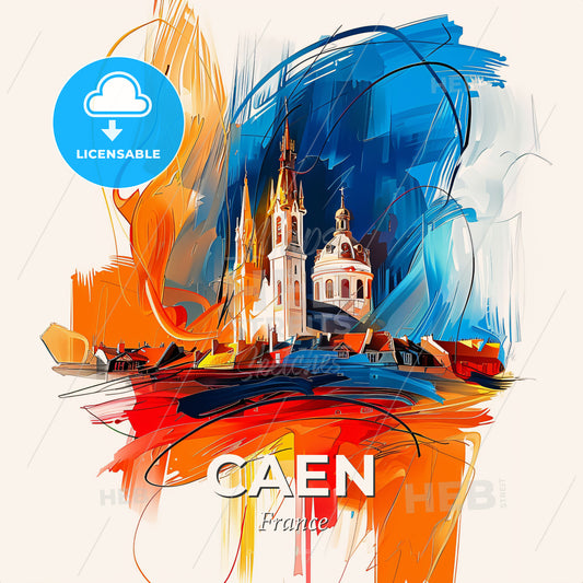 Vibrant Caen, France - A Painting Of A Building With A Colorful Background - Square format print template