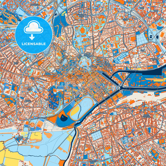 Colorful Caen Street Map with Labels and Buildings