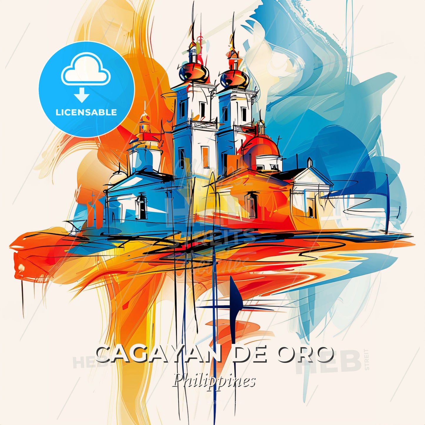 Vibrant Cagayan De Oro, Philippines - A Painting Of A Building - Square format print template