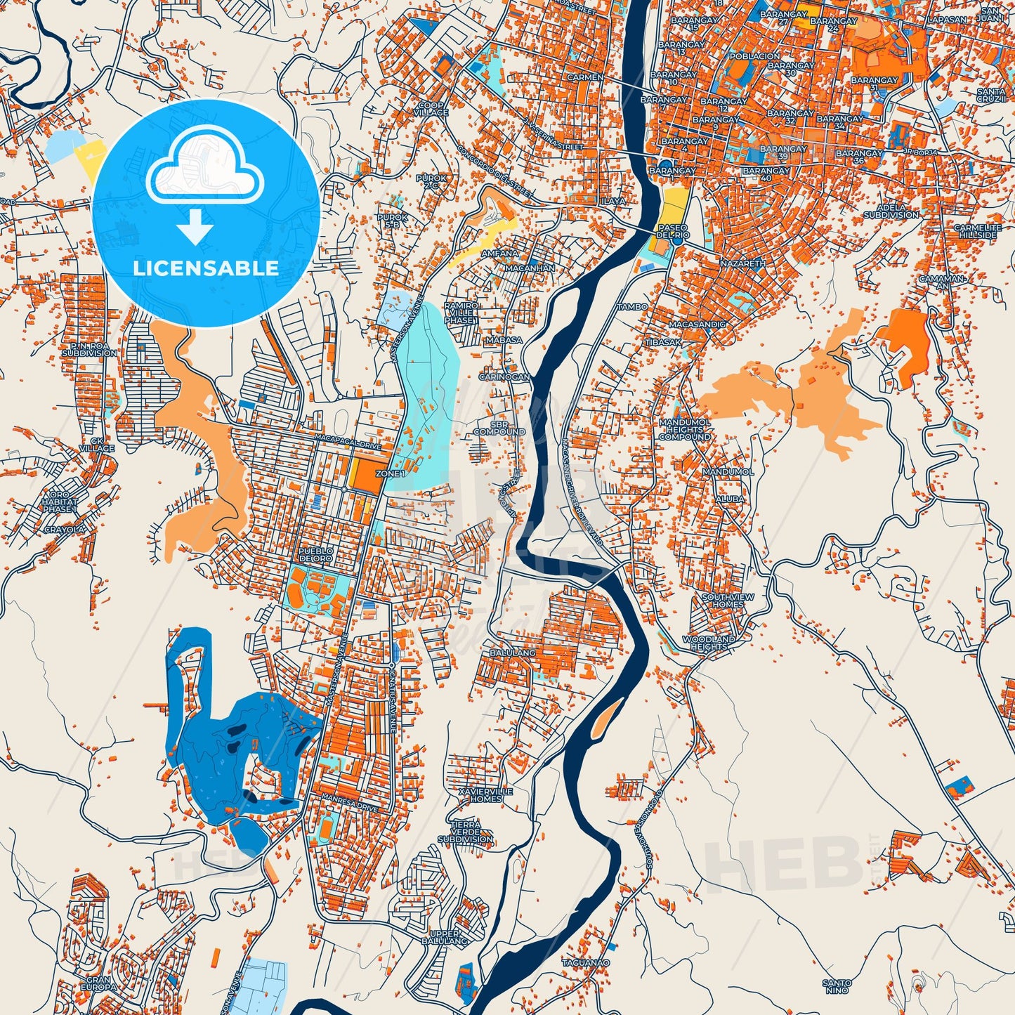 Colorful Cagayan de Oro Street Map with Labels and Buildings