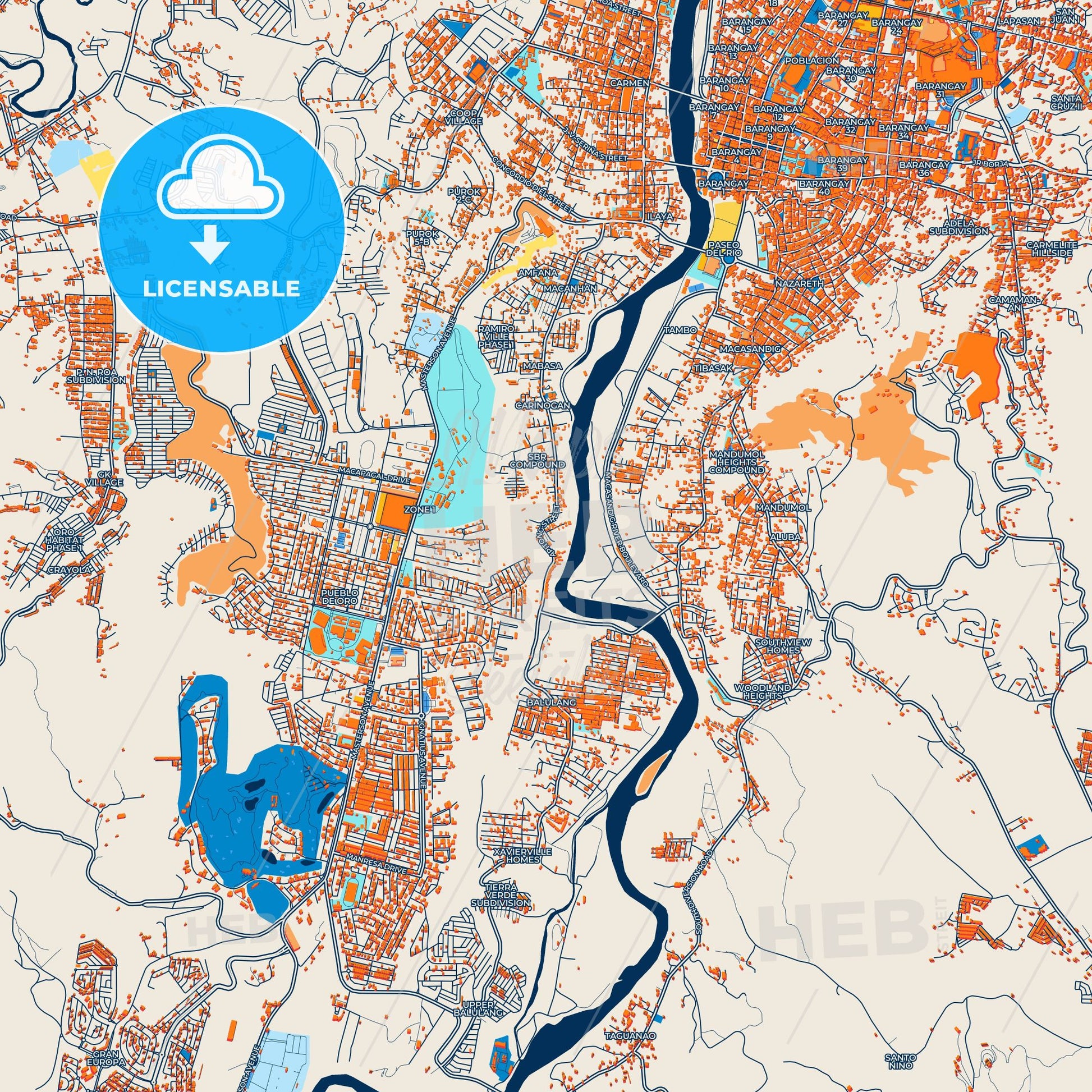 Colorful Cagayan de Oro Street Map with Labels and Buildings