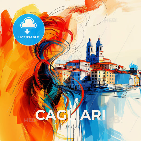 Vibrant Cagliari, Italy - A Colorful Painting Of A City - Square format print template