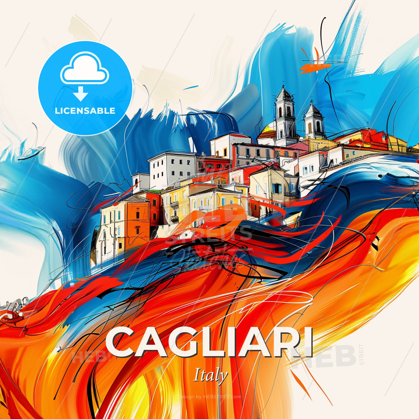 Vibrant Cagliari, Italy - A Painting Of A City - Square format print template
