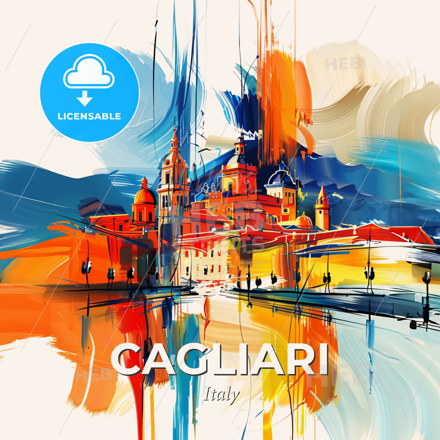 Vibrant Cagliari, Italy - A Painting Of A Building - Square format print template