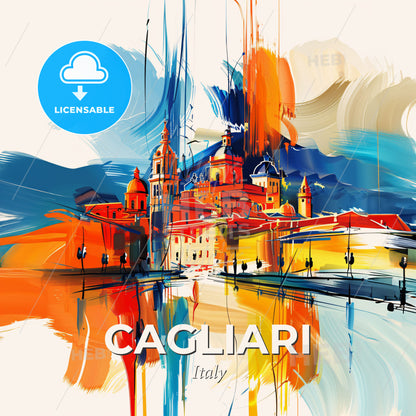 Vibrant Cagliari, Italy - A Painting Of A Building - Square format print template
