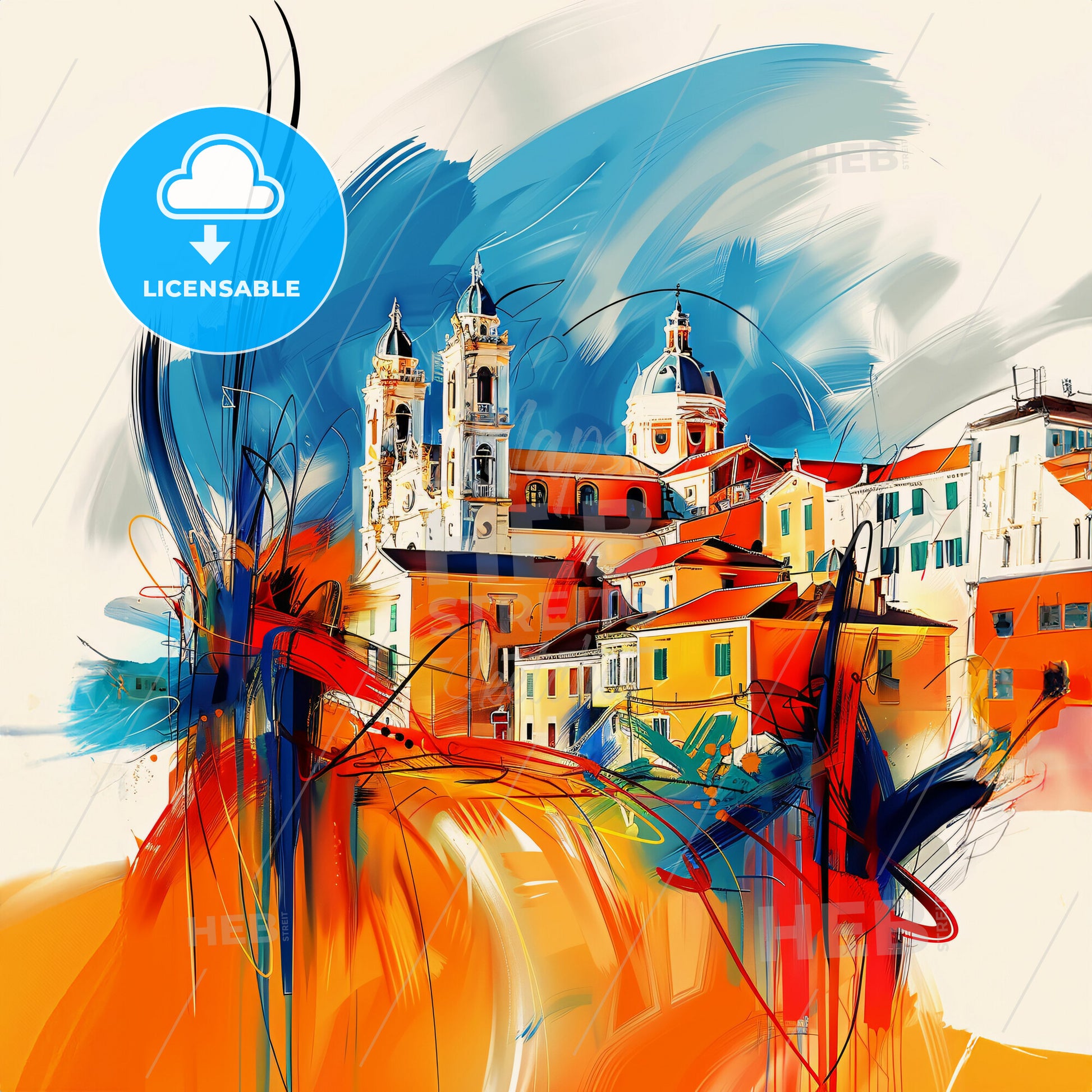 Vibrant Cagliari, Italy - A Colorful Painting Of A Town