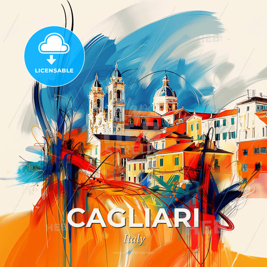 Vibrant Cagliari, Italy - A Colorful Painting Of A Town - Square format print template
