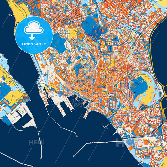 Colorful Cagliari Street Map with Labels and Buildings