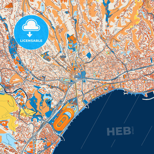Colorful Cagnes-sur-Mer Street Map with Labels and Buildings