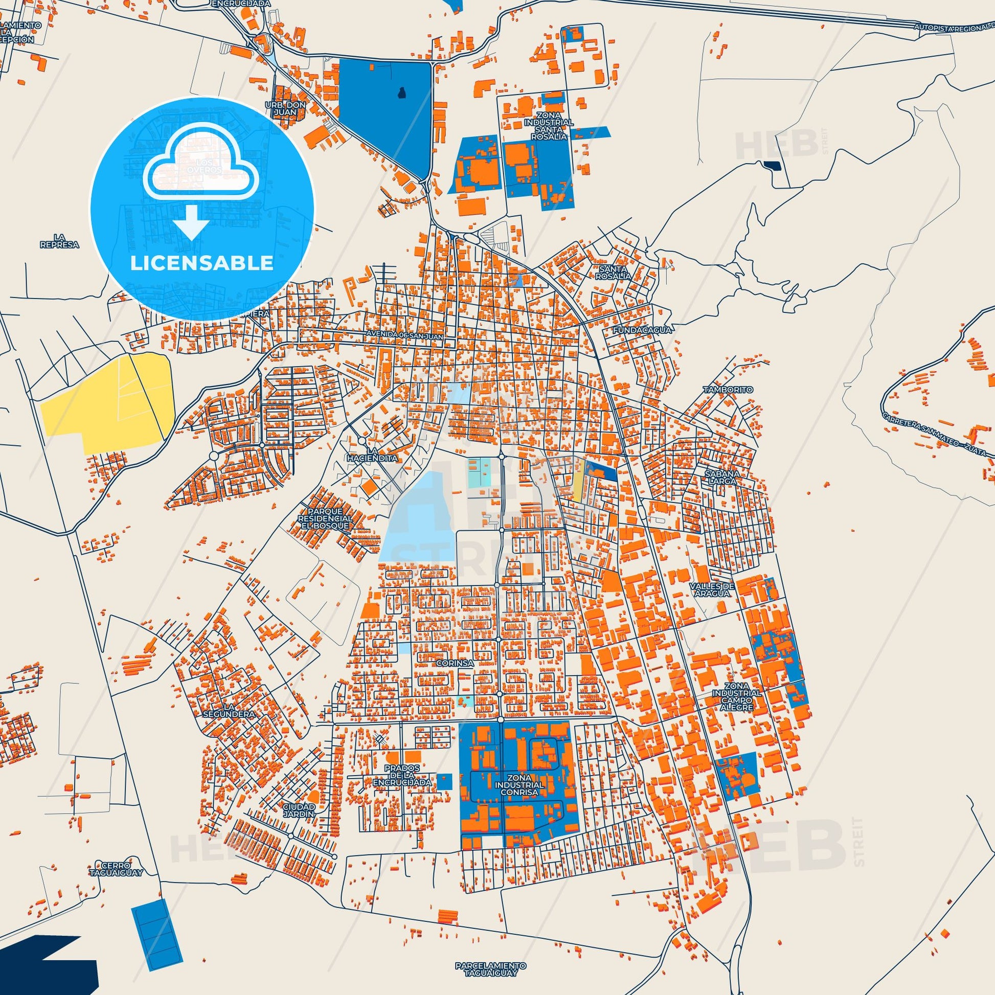 Colorful Cagua Street Map with Labels and Buildings