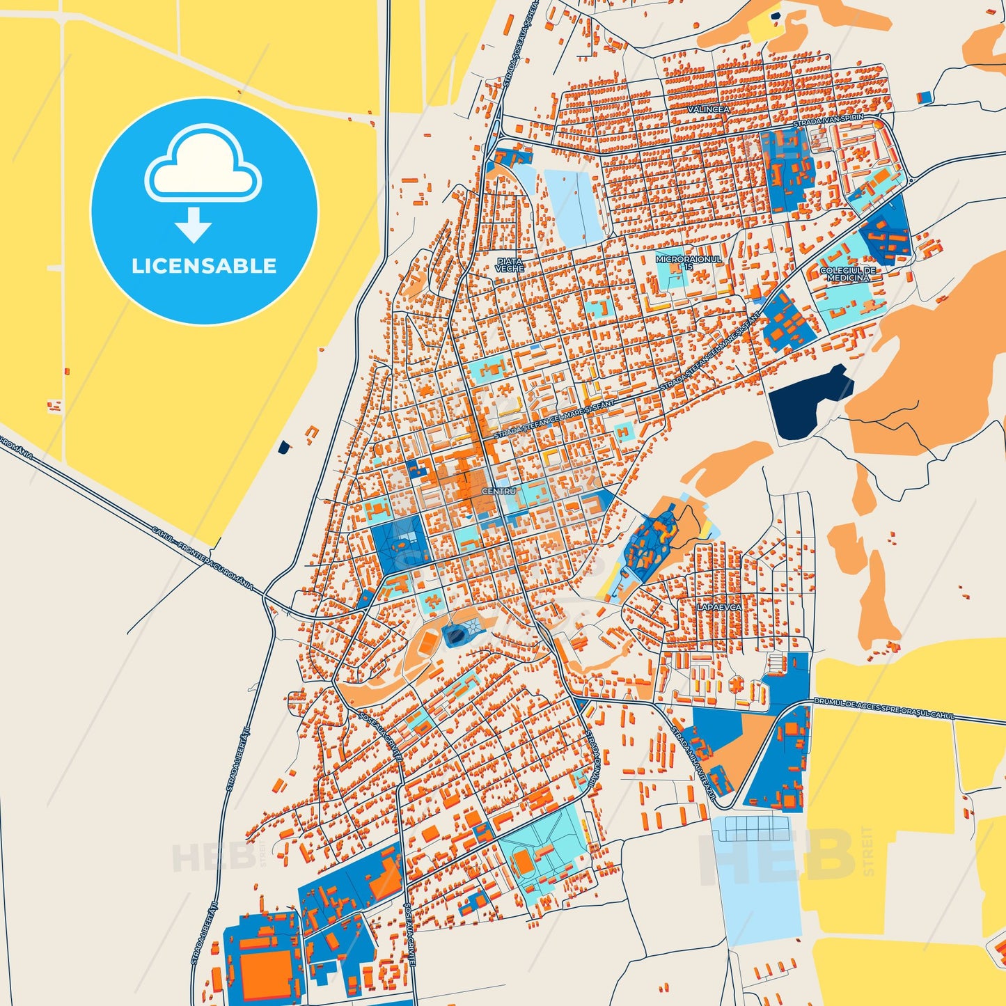 Colorful Cahul Street Map with Labels and Buildings