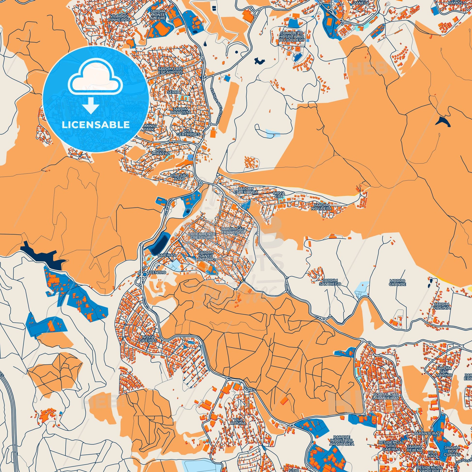 Colorful Caieiras Street Map with Labels and Buildings