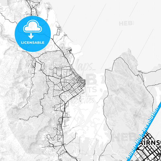 Cairns, Australia light map with streetnames, citynames and districts