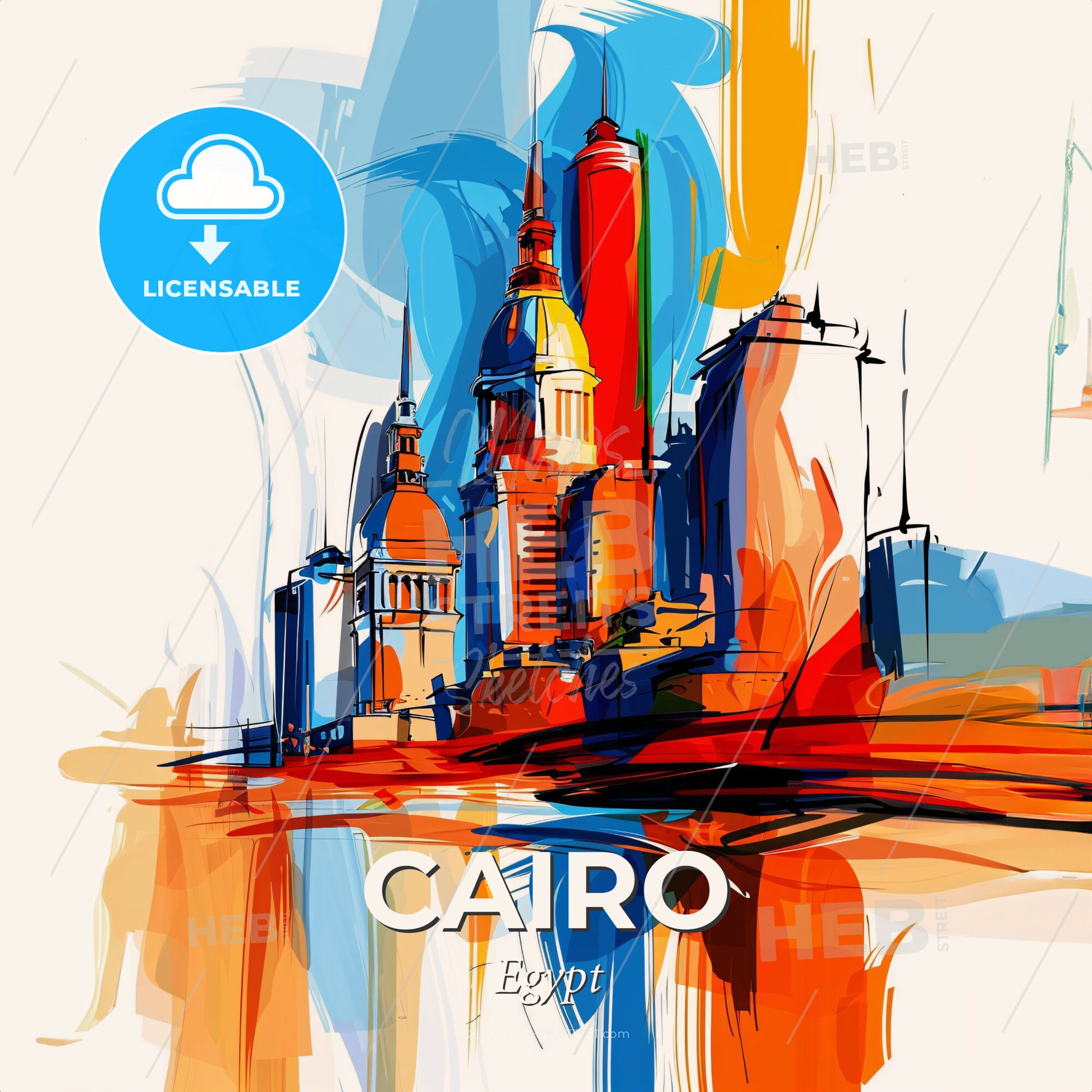 Vibrant Cairo, Egypt - A Colorful Painting Of A City - Square format print template
