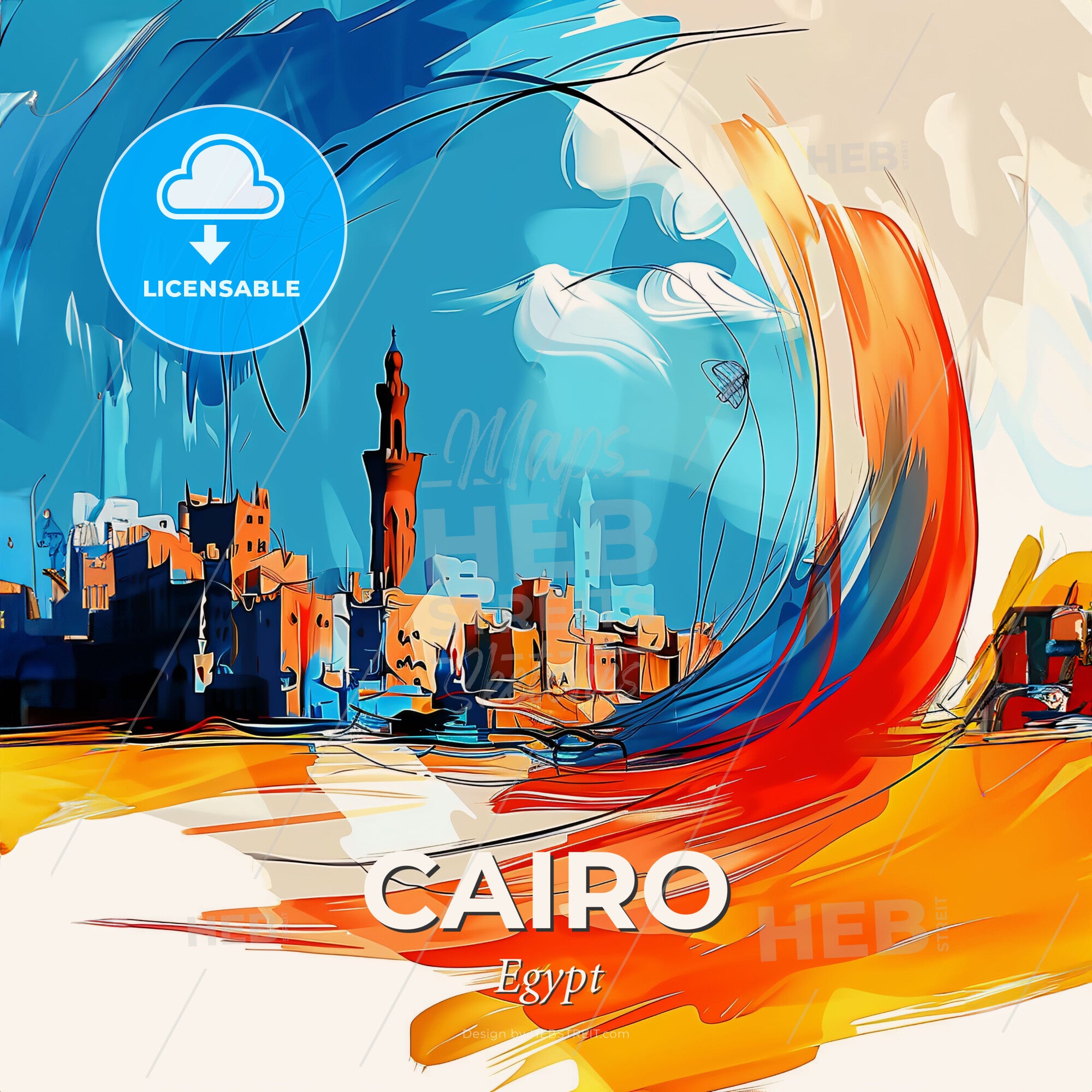 Cairo Graphics Sample Vibrant Cairo, Egypt - A Painting Of A City – HEBSTREITS