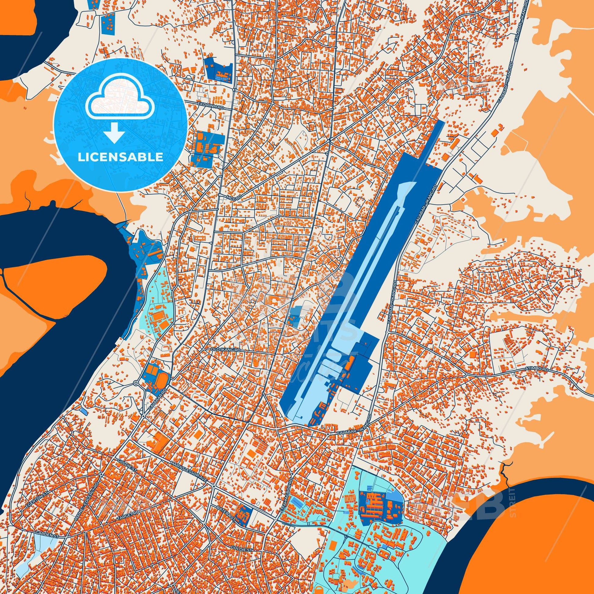 Colorful Calabar Street Map with Labels and Buildings