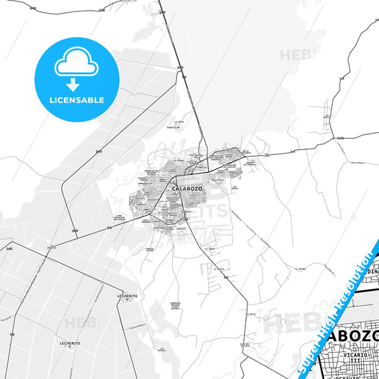 Calabozo, Venezuela light map with streetnames, citynames and districts