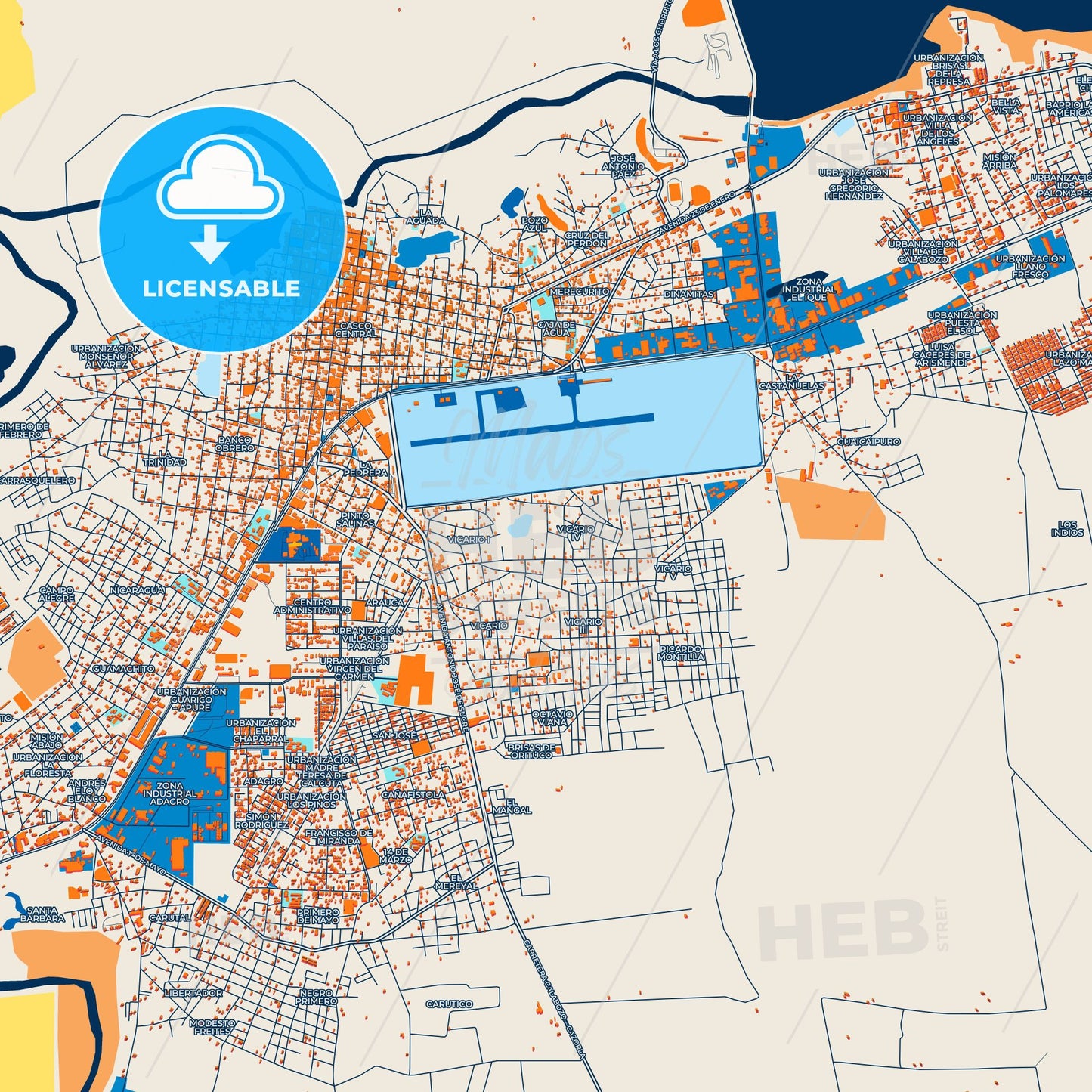 Colorful Calabozo Street Map with Labels and Buildings