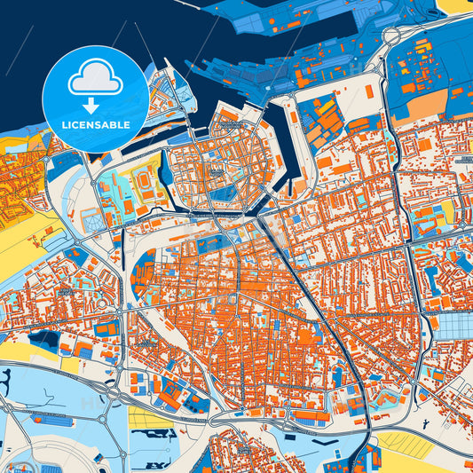 Colorful Calais Street Map with Labels and Buildings