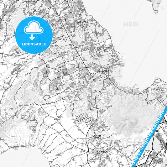 Calamba, Philippines light map with streetnames, citynames and districts