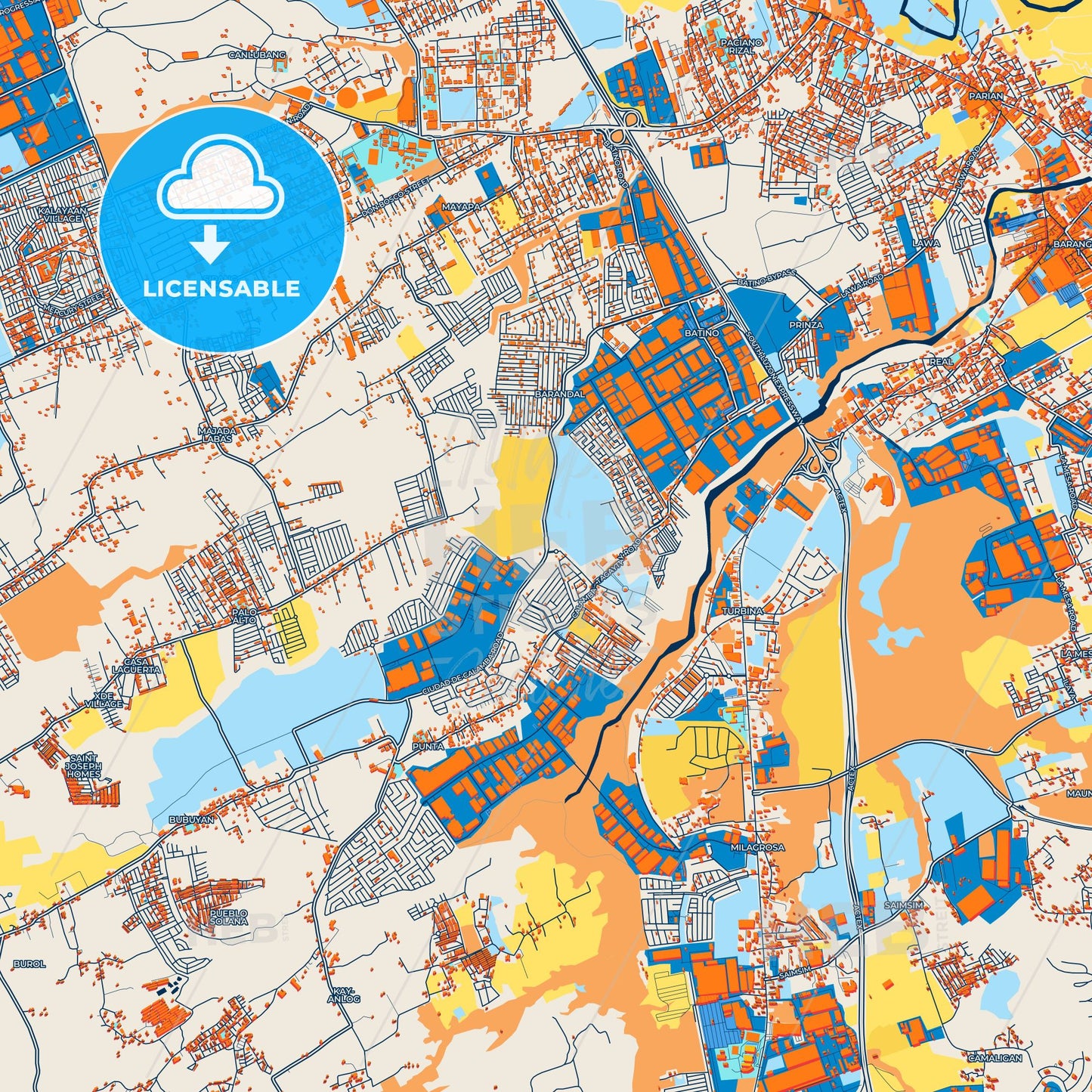 Colorful Calamba Street Map with Labels and Buildings