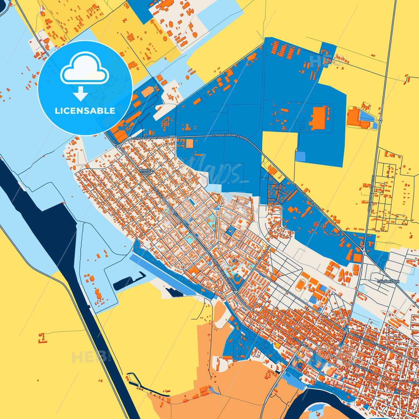 Colorful Călărași Street Map with Labels and Buildings