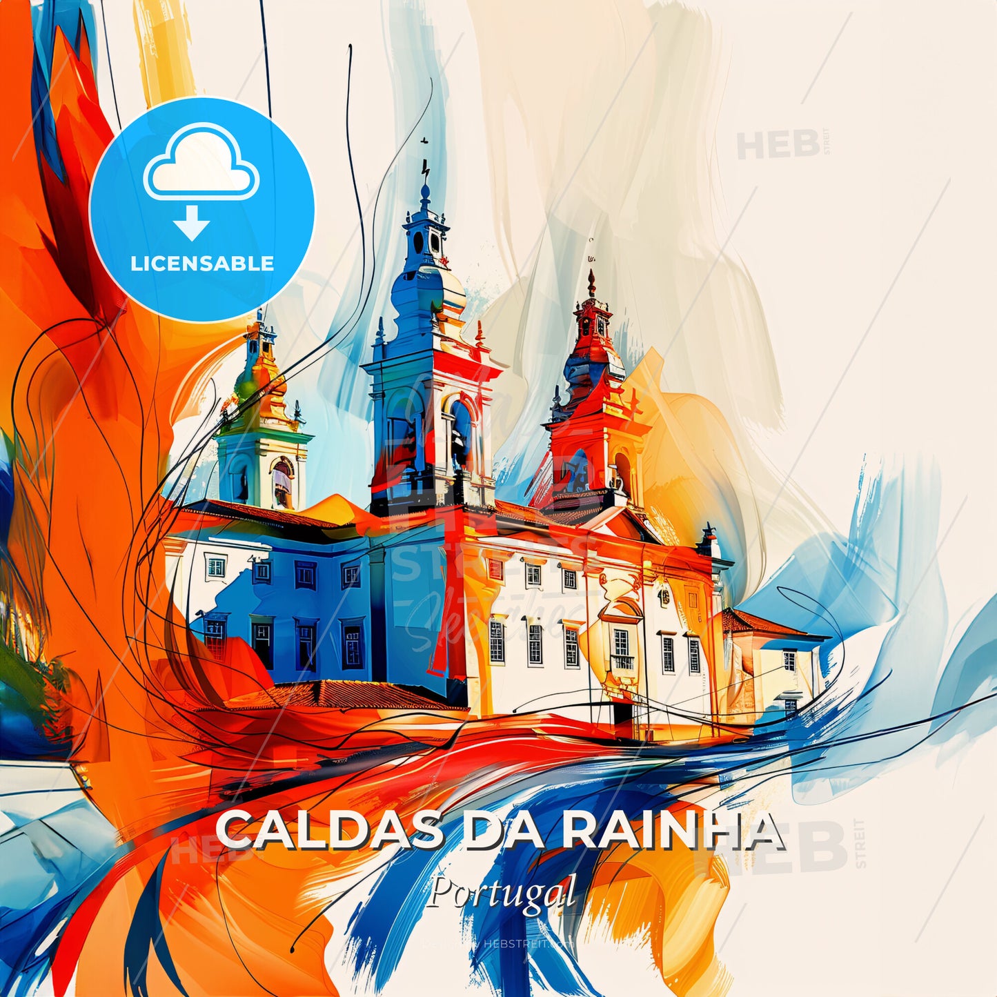 Vibrant Caldas Da Rainha, Portugal - A Painting Of A Building With A Colorful Design - Square format print template