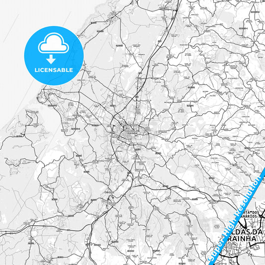 Caldas da Rainha, Portugal light map with streetnames, citynames and districts
