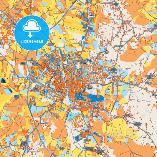 Colorful Caldas da Rainha Street Map with Labels and Buildings