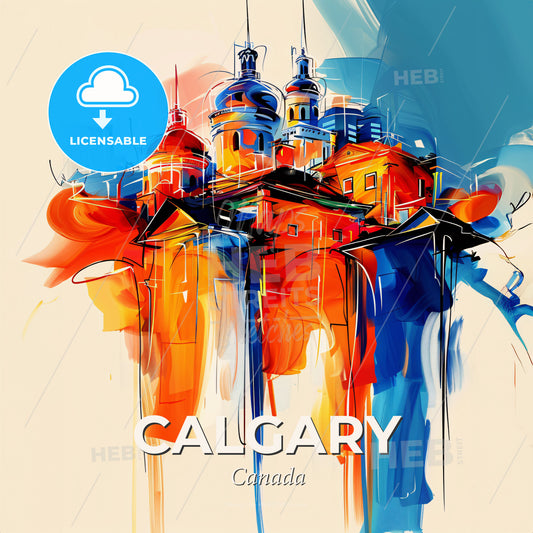 Vibrant Calgary, Canada - A Colorful Painting Of A Building - Square format print template