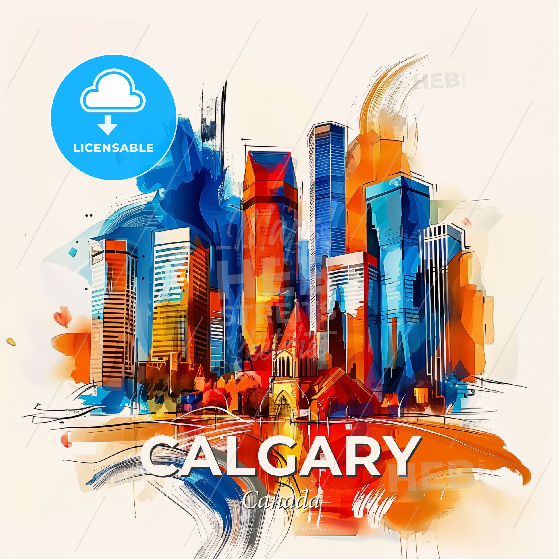 Vibrant Calgary, Canada - A Painting Of A City - Square format print template