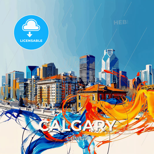 Vibrant Calgary, Canada - A City With Blue And Orange Paint - Square format print template