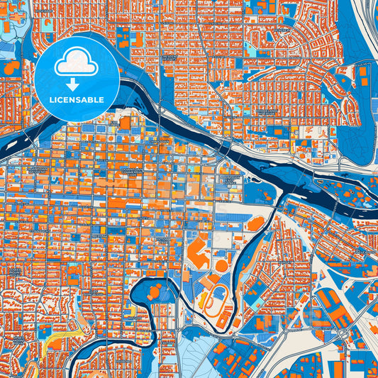 Colorful Calgary Street Map with Labels and Buildings