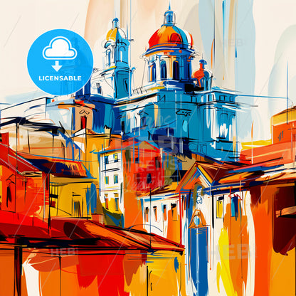 Vibrant Cali, Colombia - A Painting Of A Building With A Dome Shaped Roof
