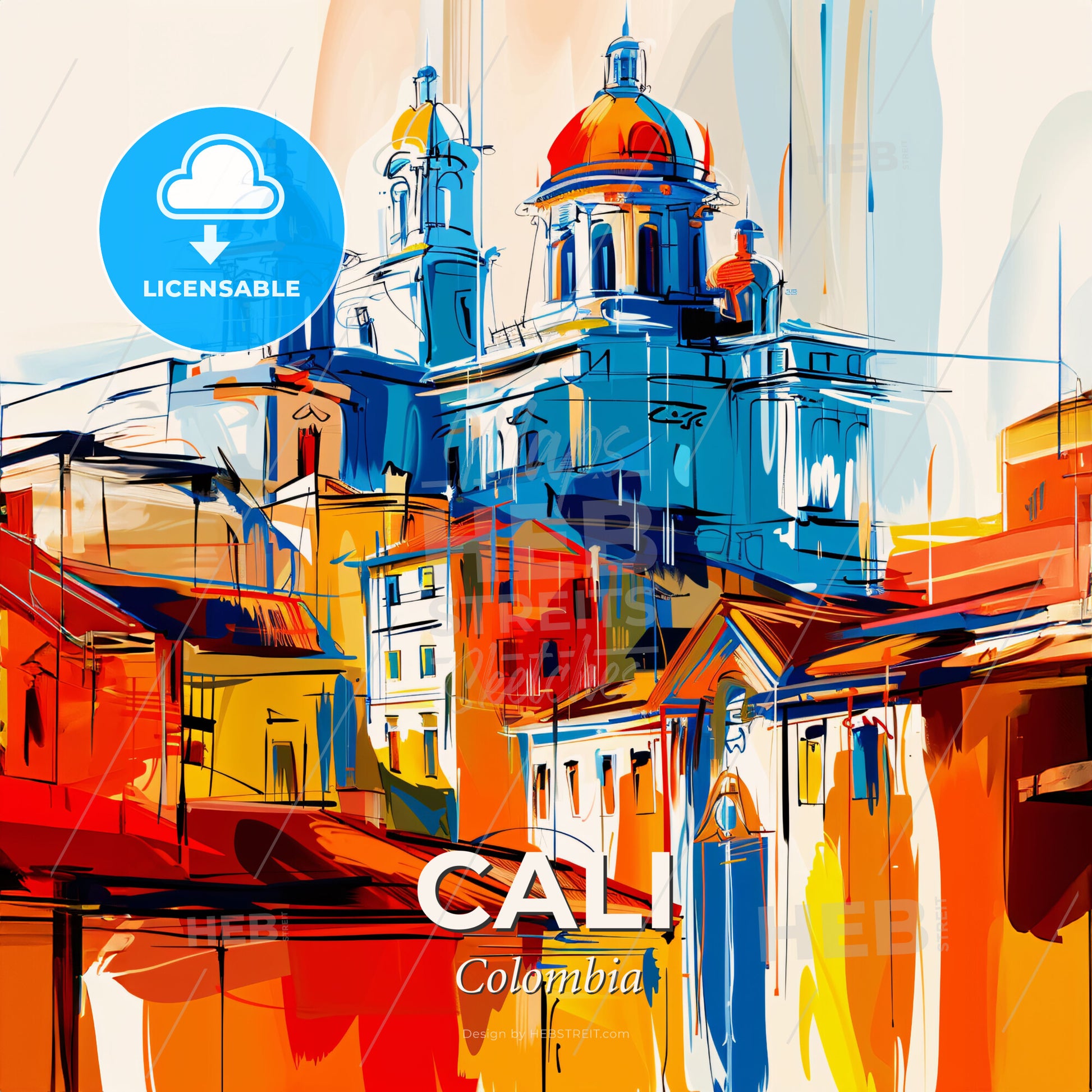 Vibrant Cali, Colombia - A Painting Of A Building With A Dome Shaped Roof - Square format print template