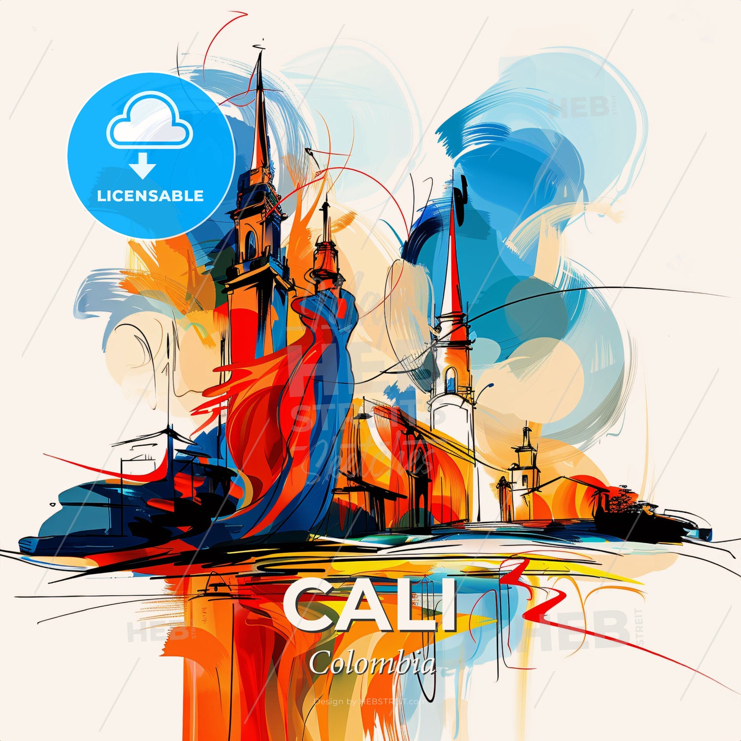 Vibrant Cali, Colombia - A Colorful Painting Of A City - Square format print template