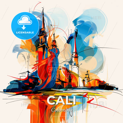 Vibrant Cali, Colombia - A Colorful Painting Of A City - Square format print template