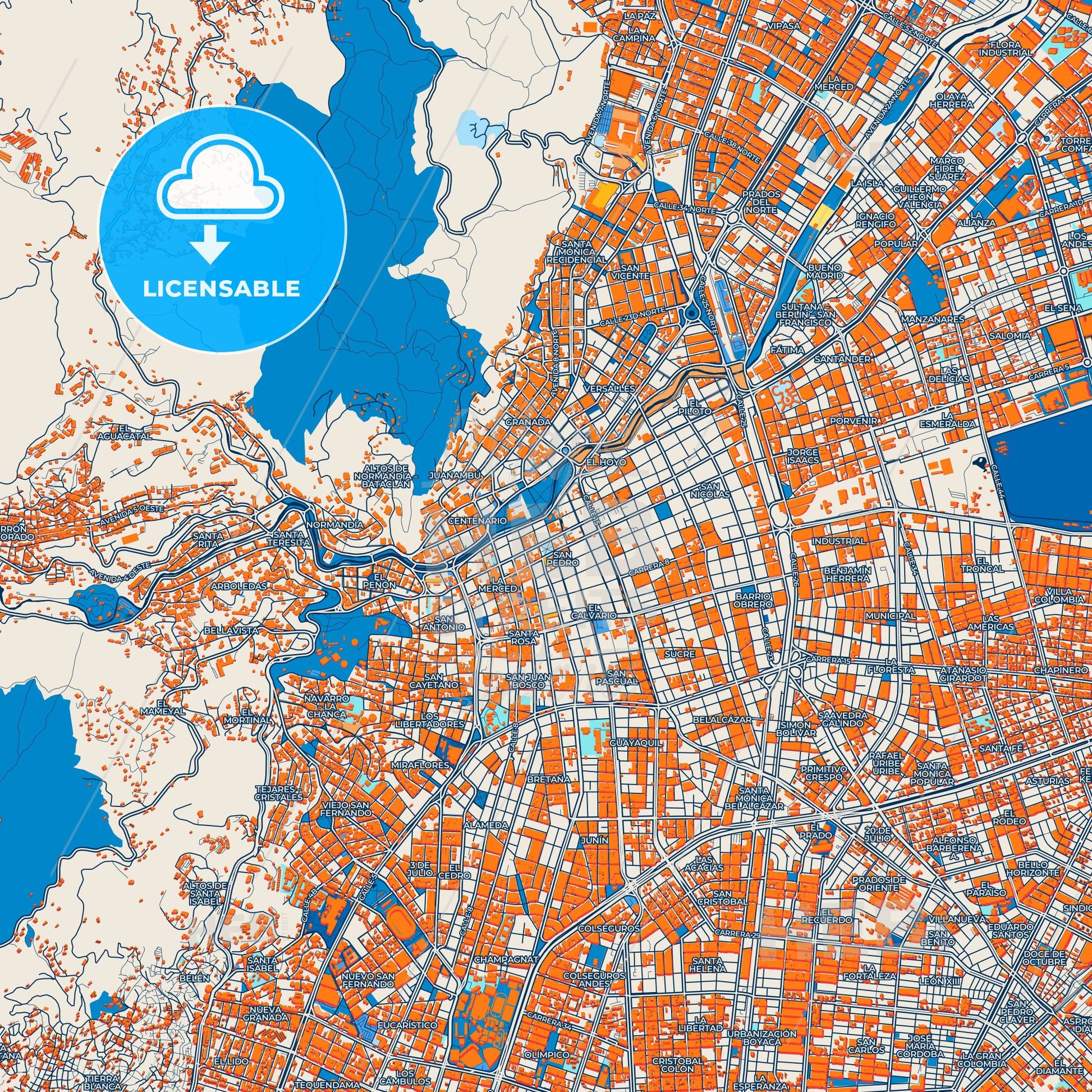 Colorful Cali Street Map with Labels and Buildings