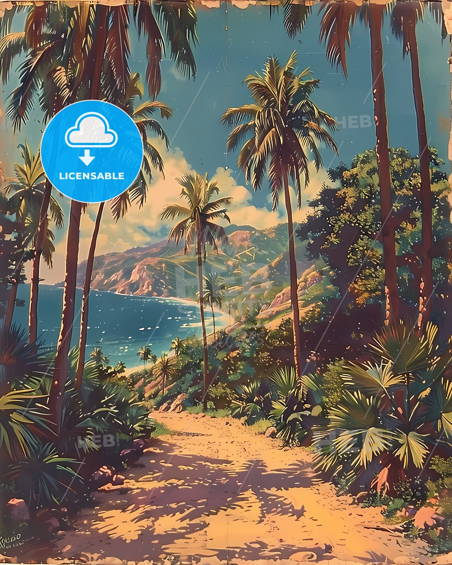 Path Through Tropical Forest, California USA, Painting, Vibrant, Art Print