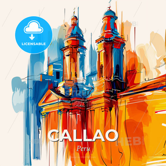 Vibrant Callao, Peru - A Painting Of A Building With Towers - Square format print template