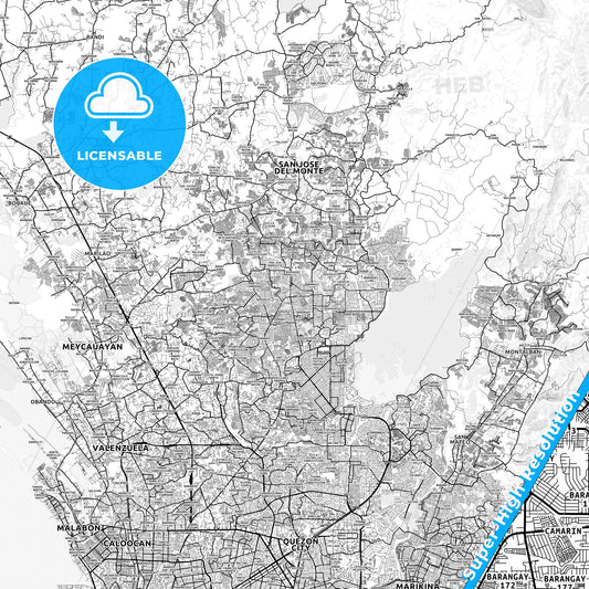 Caloocan, Philippines light map with streetnames, citynames and districts