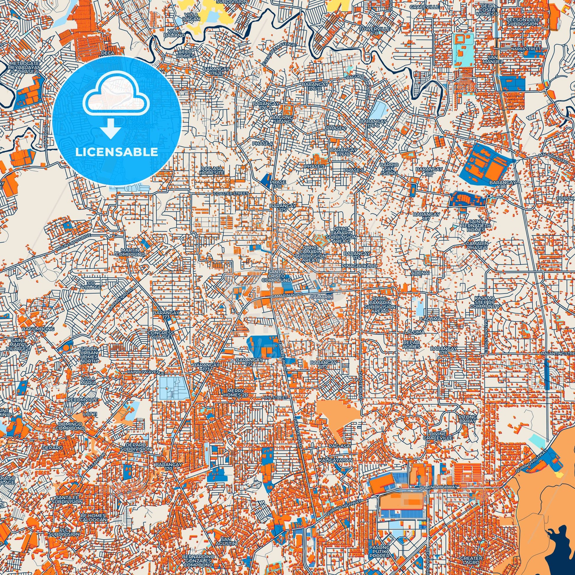 Colorful Caloocan Street Map with Labels and Buildings
