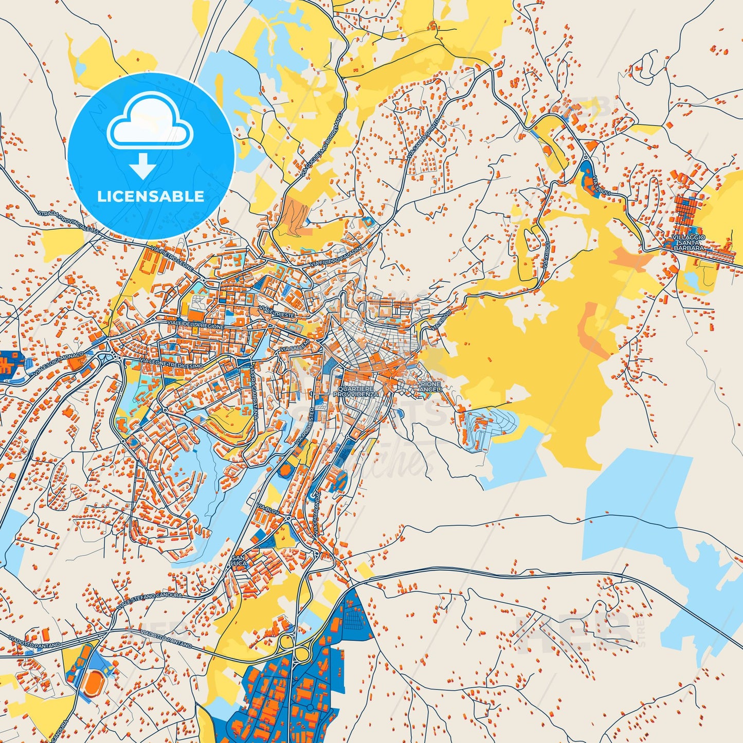 Colorful Caltanissetta Street Map with Labels and Buildings