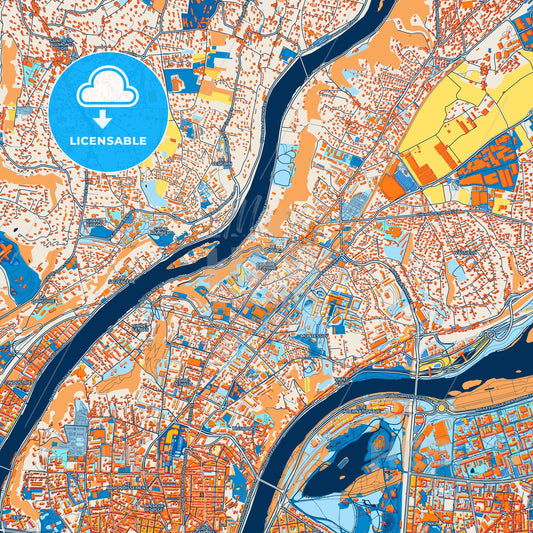 Colorful Caluire-et-Cuire Street Map with Labels and Buildings