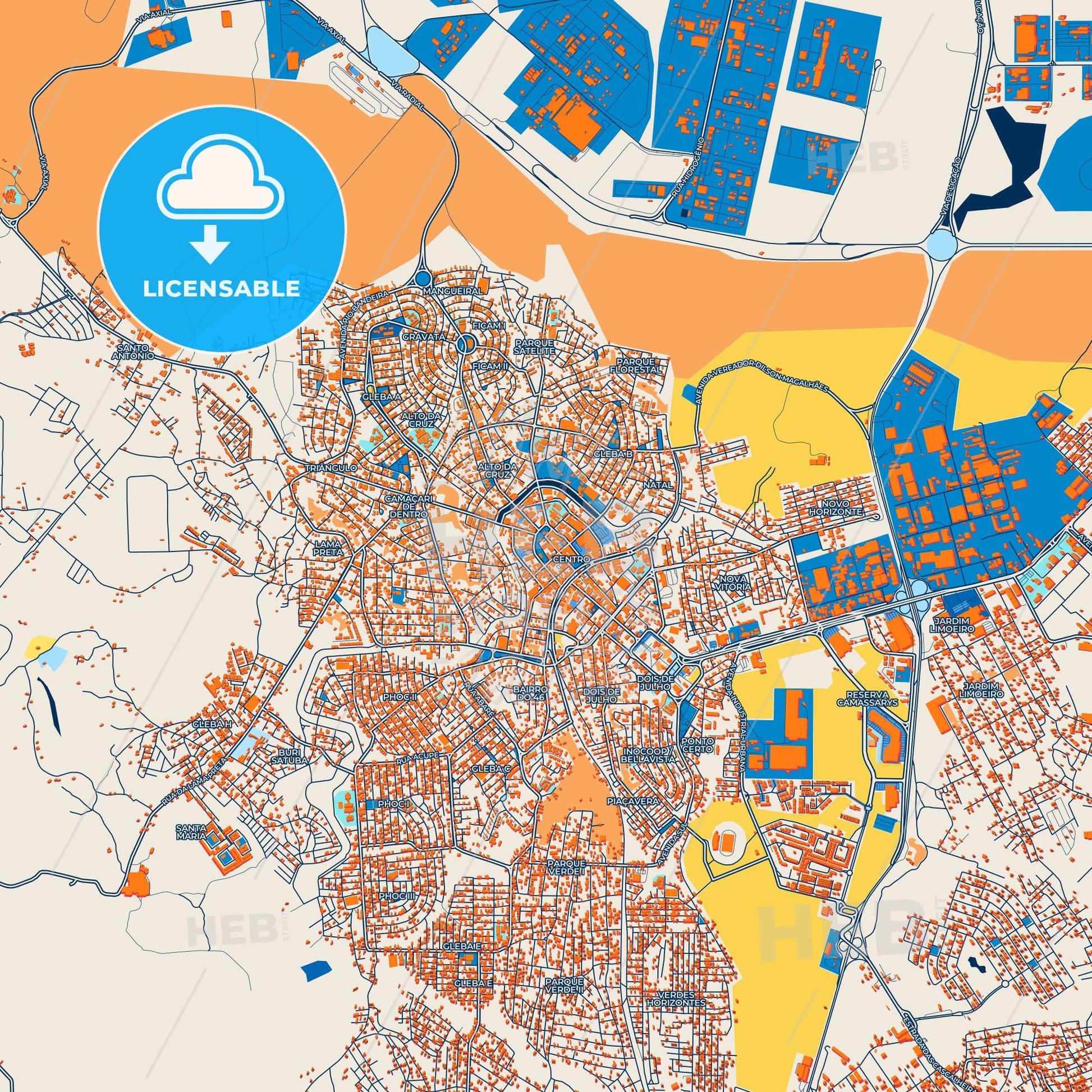 Colorful Camacari Street Map with Labels and Buildings
