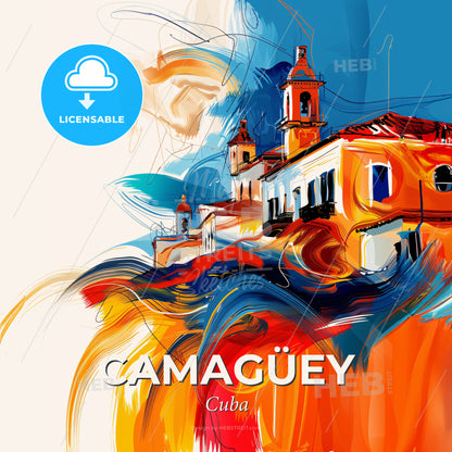 Vibrant Camagüey, Cuba - A Painting Of A Building - Square format print template