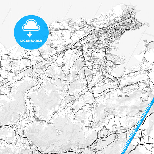 Camargo, Spain light map with streetnames, citynames and districts