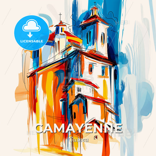 Vibrant Camayenne, Guinea - A Painting Of A Building - Square format print template