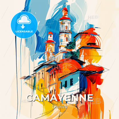 Vibrant Camayenne, Guinea - A Painting Of A Building - Square format print template